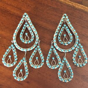 Zuni handmade big turquoise chandelier earrings